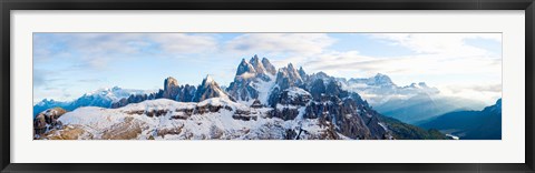 Framed Snow covered mountains, Dolomites, Dolomiti Di Sesto Nature Park, Hochpustertal, Alta Pusteria, South Tyrol, Italy Print
