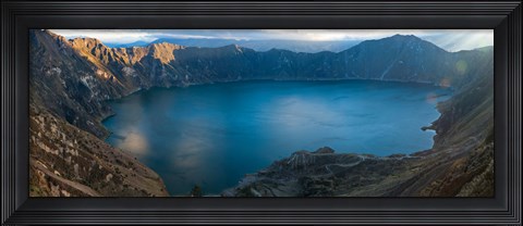 Framed Lake surrounded by mountains, Quilotoa, Andes, Cotopaxi Province, Ecuador Print