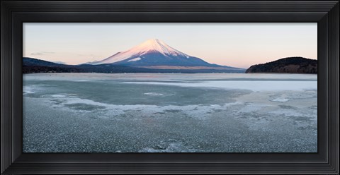 Framed Yamanaka Lake covered with ice and Mt Fuji in the background, Yamanakako, Yamanashi Prefecture, Japan Print
