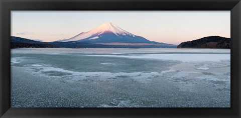 Framed Yamanaka Lake covered with ice and Mt Fuji in the background, Yamanakako, Yamanashi Prefecture, Japan Print