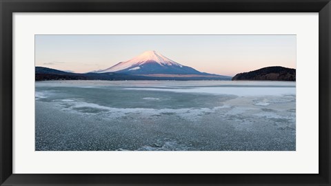 Framed Yamanaka Lake covered with ice and Mt Fuji in the background, Yamanakako, Yamanashi Prefecture, Japan Print