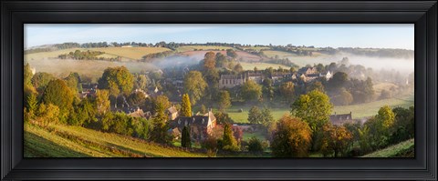 Framed High angle view of a village, Naunton, Cotswold Hills, Gloucestershire, England Print