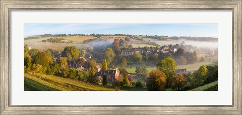 Framed High angle view of a village, Naunton, Cotswold Hills, Gloucestershire, England Print