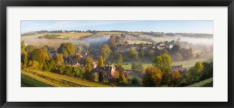 Framed High angle view of a village, Naunton, Cotswold Hills, Gloucestershire, England Print
