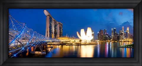 Framed Bridge across the river, Helix Bridge, Marina Bay Sands, Art Science Museum, Singapore City, Singapore Print