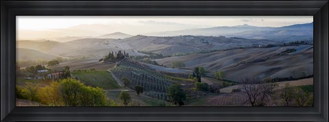 Framed Valley at sunrise, Val d&#39;Orcia, Tuscany, Italy Print