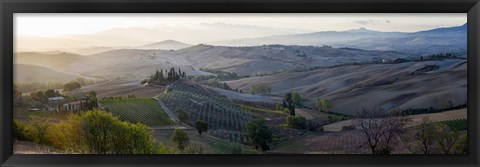 Framed Valley at sunrise, Val d&#39;Orcia, Tuscany, Italy Print