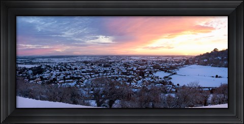 Framed High angle view of a town in winter, Wotton-Under-Edge, Gloucestershire, England Print