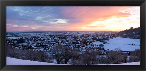 Framed High angle view of a town in winter, Wotton-Under-Edge, Gloucestershire, England Print