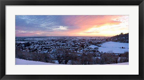 Framed High angle view of a town in winter, Wotton-Under-Edge, Gloucestershire, England Print