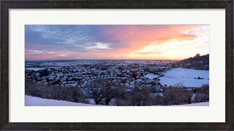 Framed High angle view of a town in winter, Wotton-Under-Edge, Gloucestershire, England Print