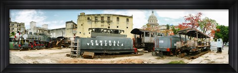 Framed Old trains being restored, Havana, Cuba Print