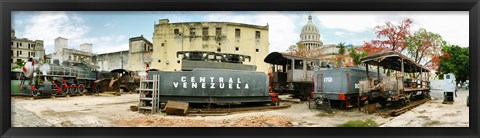 Framed Old trains being restored, Havana, Cuba Print