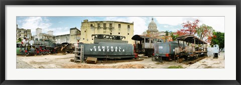 Framed Old trains being restored, Havana, Cuba Print