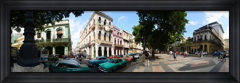 Framed Old cars parked outside buildings, Havana, Cuba Print