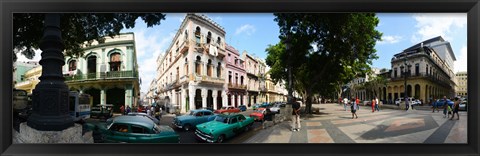 Framed Old cars parked outside buildings, Havana, Cuba Print