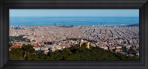 Framed Aerial View of Barcelona and Mediterranean, Spain Print