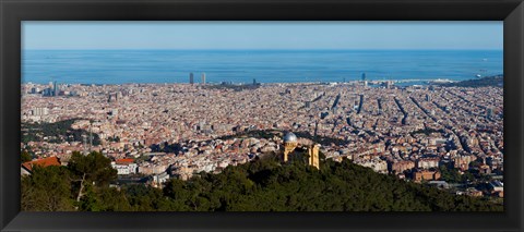 Framed Aerial View of Barcelona and Mediterranean, Spain Print