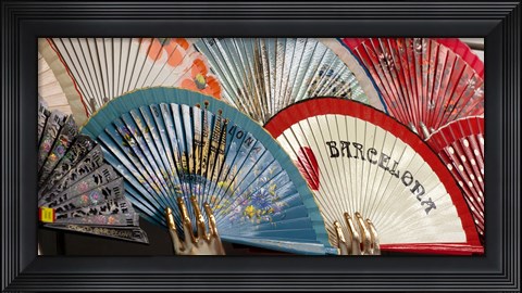 Framed Fans for sale in souvenir shop, Barcelona, Catalonia, Spain Print