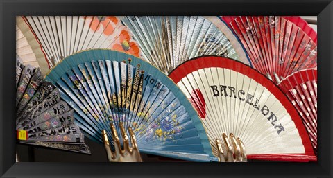 Framed Fans for sale in souvenir shop, Barcelona, Catalonia, Spain Print