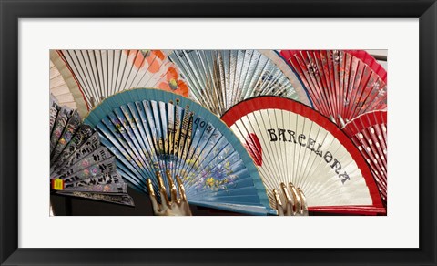 Framed Fans for sale in souvenir shop, Barcelona, Catalonia, Spain Print