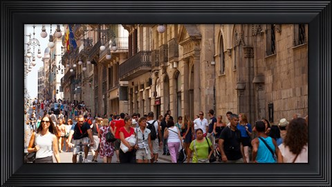 Framed Tourists walking in a street, Calle Ferran, Barcelona, Catalonia, Spain Print