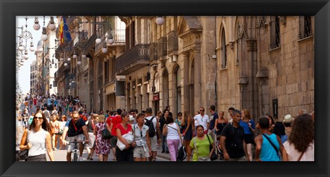 Framed Tourists walking in a street, Calle Ferran, Barcelona, Catalonia, Spain Print