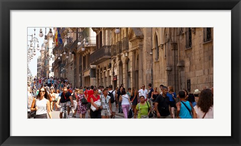 Framed Tourists walking in a street, Calle Ferran, Barcelona, Catalonia, Spain Print