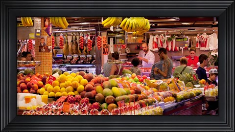 Framed Fruits at market stalls, La Boqueria Market, Ciutat Vella, Barcelona, Catalonia, Spain Print