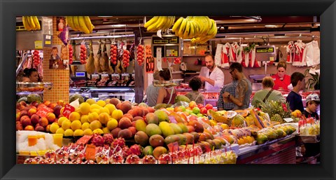 Framed Fruits at market stalls, La Boqueria Market, Ciutat Vella, Barcelona, Catalonia, Spain Print