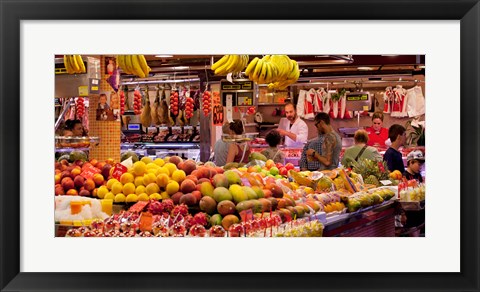 Framed Fruits at market stalls, La Boqueria Market, Ciutat Vella, Barcelona, Catalonia, Spain Print