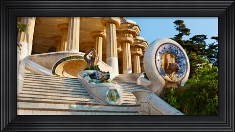 Framed Low angle view of Hall of Columns, Park Guell, Barcelona, Catalonia, Spain Print