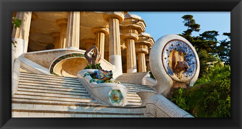 Framed Low angle view of Hall of Columns, Park Guell, Barcelona, Catalonia, Spain Print