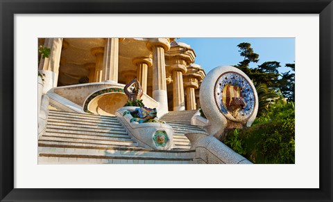 Framed Low angle view of Hall of Columns, Park Guell, Barcelona, Catalonia, Spain Print