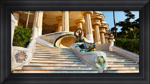 Framed Steps at Park Guell, Barcelona, Catalonia, Spain Print