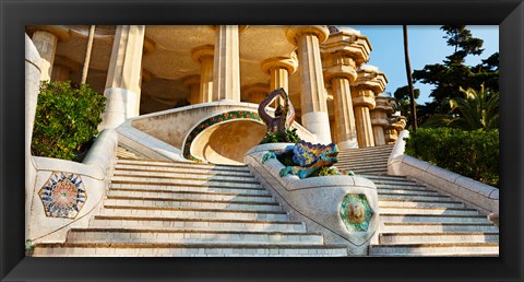 Framed Steps at Park Guell, Barcelona, Catalonia, Spain Print