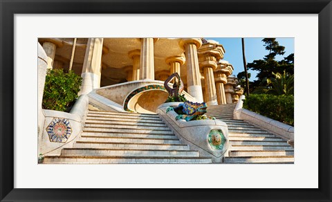 Framed Steps at Park Guell, Barcelona, Catalonia, Spain Print