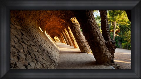 Framed Corridor in a park, Park Guell, Barcelona, Catalonia, Spain Print
