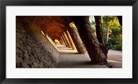 Framed Corridor in a park, Park Guell, Barcelona, Catalonia, Spain Print