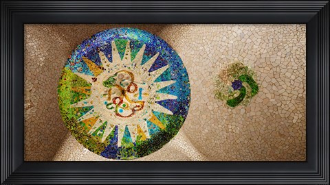 Framed Ceiling detail of the Hall of Columns, Park Guell, Barcelona, Catalonia, Spain Print