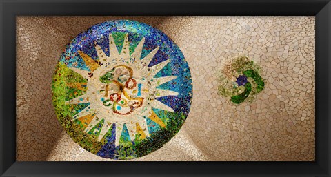 Framed Ceiling detail of the Hall of Columns, Park Guell, Barcelona, Catalonia, Spain Print