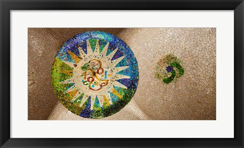 Framed Ceiling detail of the Hall of Columns, Park Guell, Barcelona, Catalonia, Spain Print