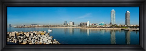 Framed City view from Port Olimpic, Barcelona, Catalonia, Spain Print