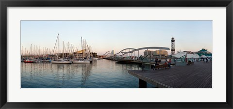 Framed Boats at a harbor, Port Vell, Barcelona, Catalonia, Spain Print