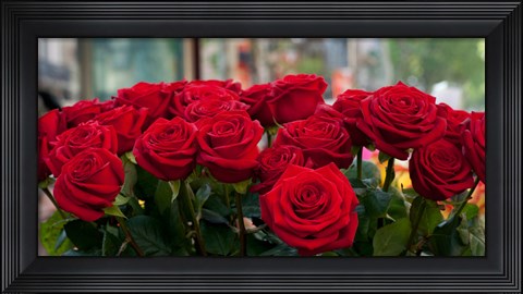 Framed Close-up of red roses in a bouquet during Sant Jordi Festival, Barcelona, Catalonia, Spain Print