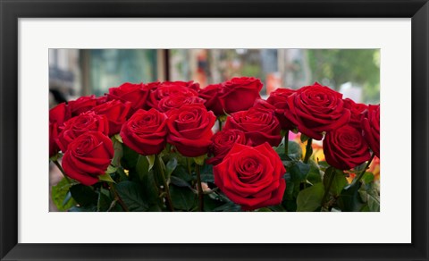 Framed Close-up of red roses in a bouquet during Sant Jordi Festival, Barcelona, Catalonia, Spain Print