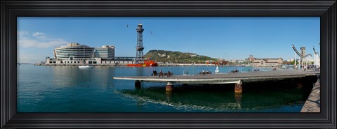 Framed Pier on the sea with World Trade Centre in the background, Port Vell, Barcelona, Catalonia, Spain Print
