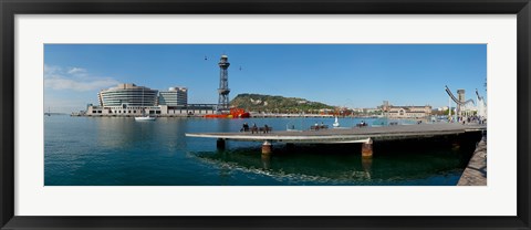 Framed Pier on the sea with World Trade Centre in the background, Port Vell, Barcelona, Catalonia, Spain Print