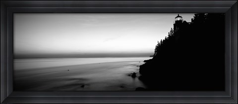 Framed Lighthouse on the coast in black and white, Bass Head Lighthouse Maine Print