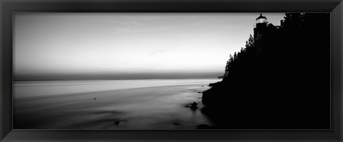 Framed Lighthouse on the coast in black and white, Bass Head Lighthouse Maine Print